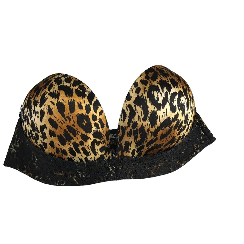 Leopard Print Strapless Bra with Black Lace